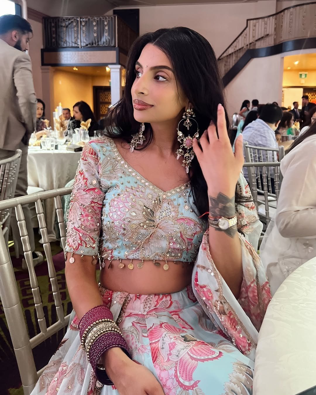 Pastel Blue & Pink Heavy Embroidered Butterfly Lehenga Set