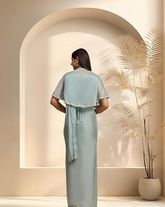 Stylum Women's Jacket & Belted Ready To Wear Chiffon Satin Saree - Image 2