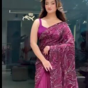 Wine Sequin Georgette Saree with Matching Blouse