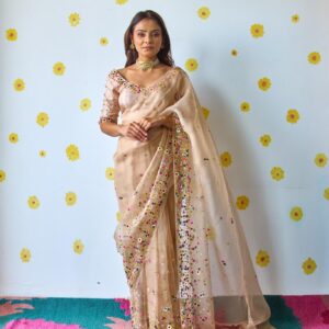 Lily Beige Organza Saree