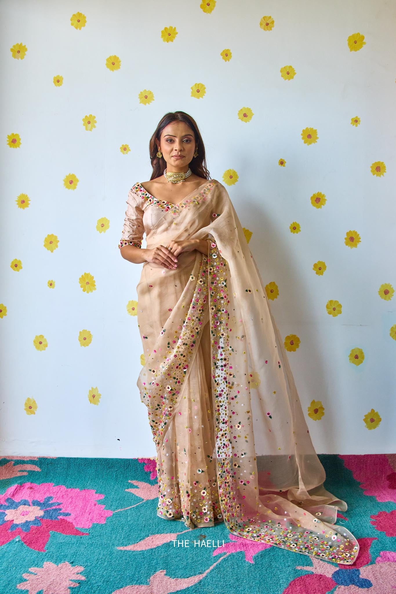 Lily Beige Organza Saree