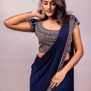 Navy Blue Color Embroidered Saree