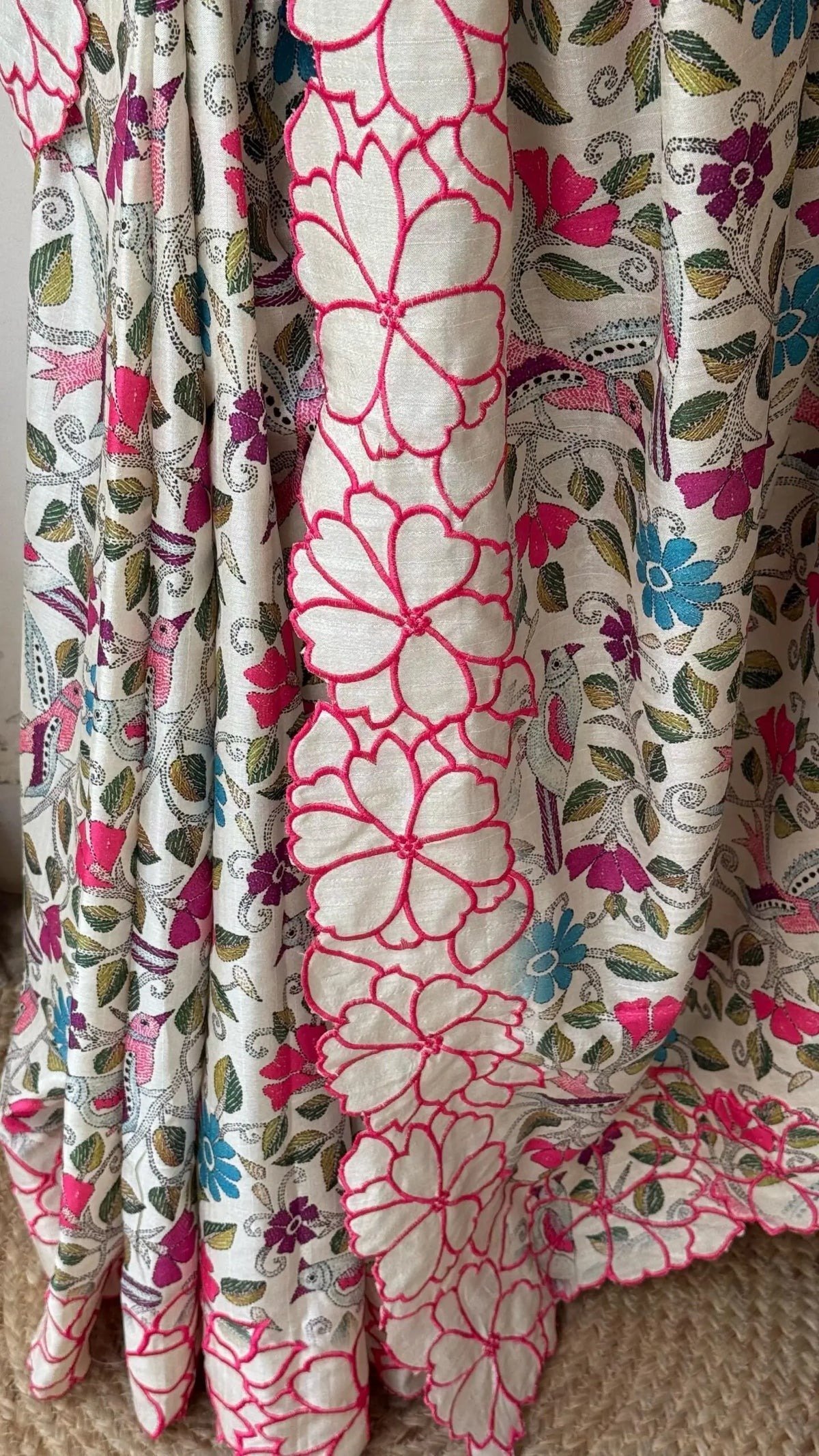 Floral Embroidered Cotton Handloom Saree - Image 3