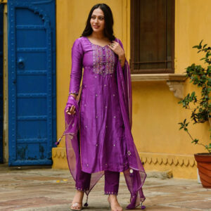 Purple Color Embroidery Work Salwar Suit