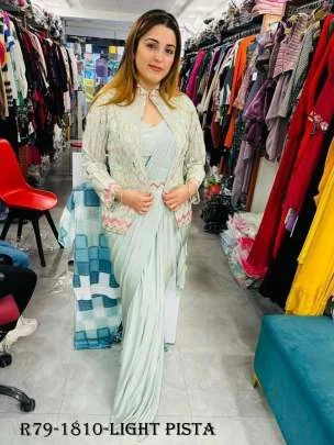 Stylum Women's Jacket & Belted Ready To Wear Chiffon Satin Saree