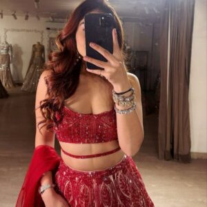 Red Color Thread Embroidery Work Lehenga Choli