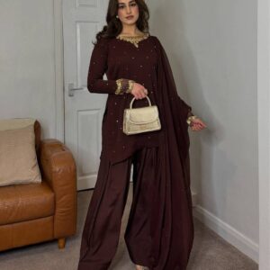 Embroidery Sequence Work Maroon Color Suit