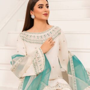 White Color Sequence Work Palazzo Suit