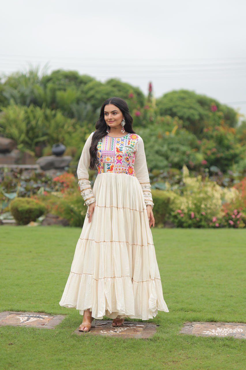 White Color Long Gown With Gota Patti Work - Image 2