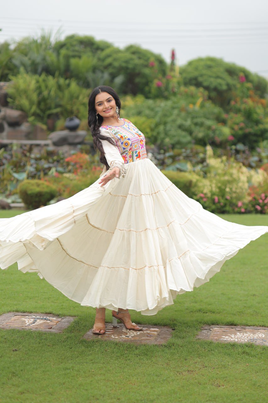 White Color Long Gown With Gota Patti Work - Image 3