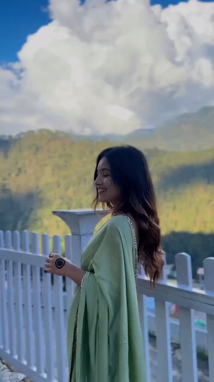 Pistachio Green Satin Saree with Embellished Border and Blouse - Image 3