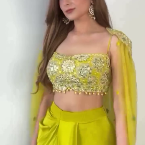 Embroidered Mirror Work Crop Top With Palazzo & Dupatta