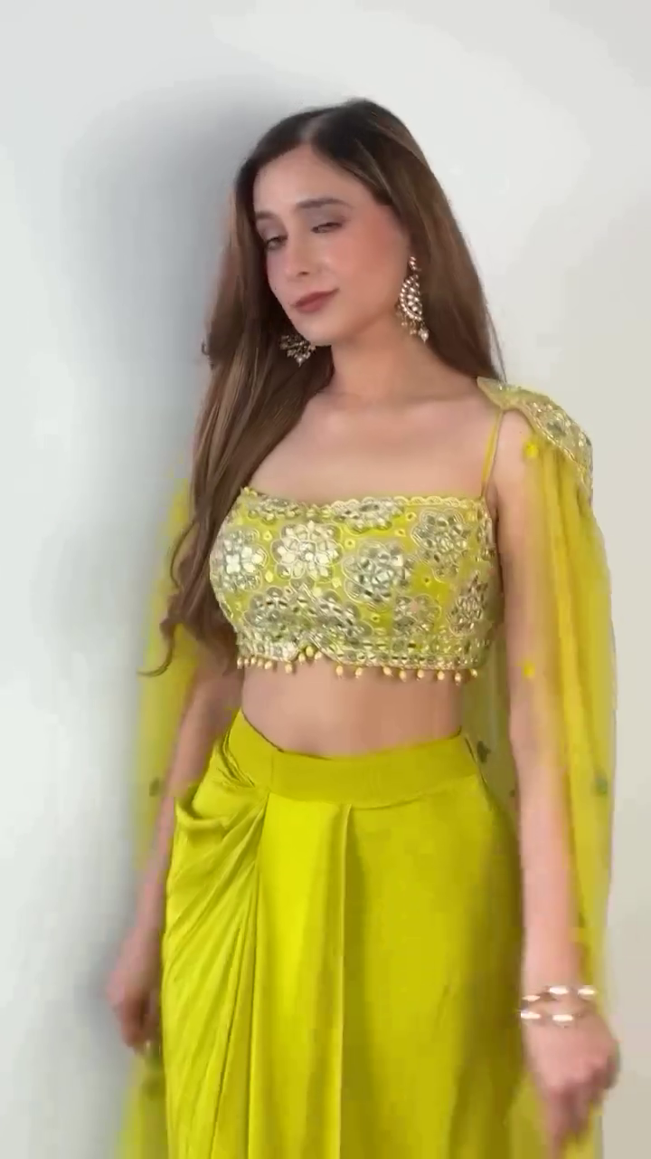 Embroidered Mirror Work Crop Top With Palazzo & Dupatta