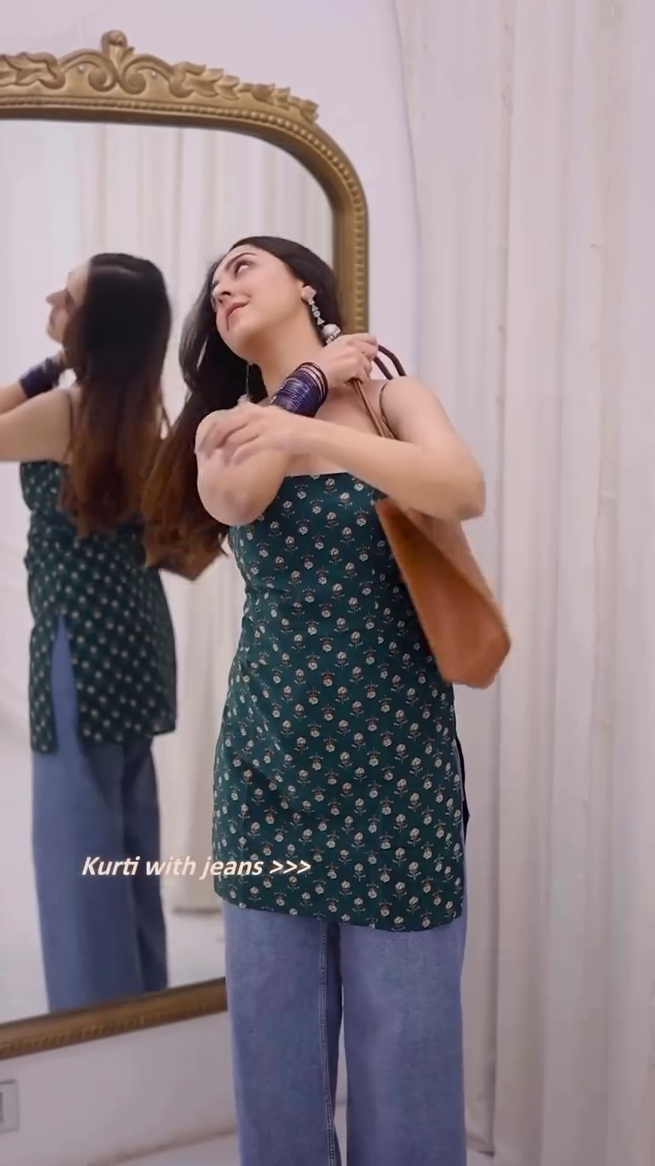 Blue Square Neck Printed Kurti with Full Sleeves - Image 5