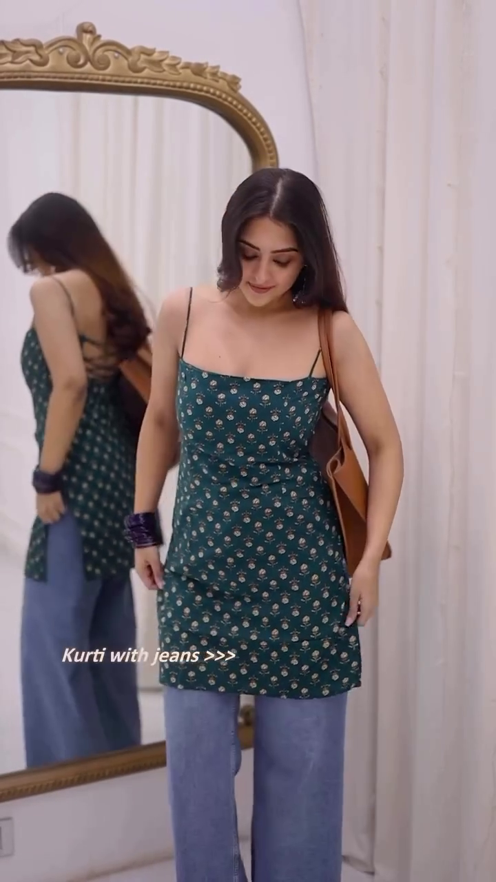 Blue Square Neck Printed Kurti with Full Sleeves - Image 6