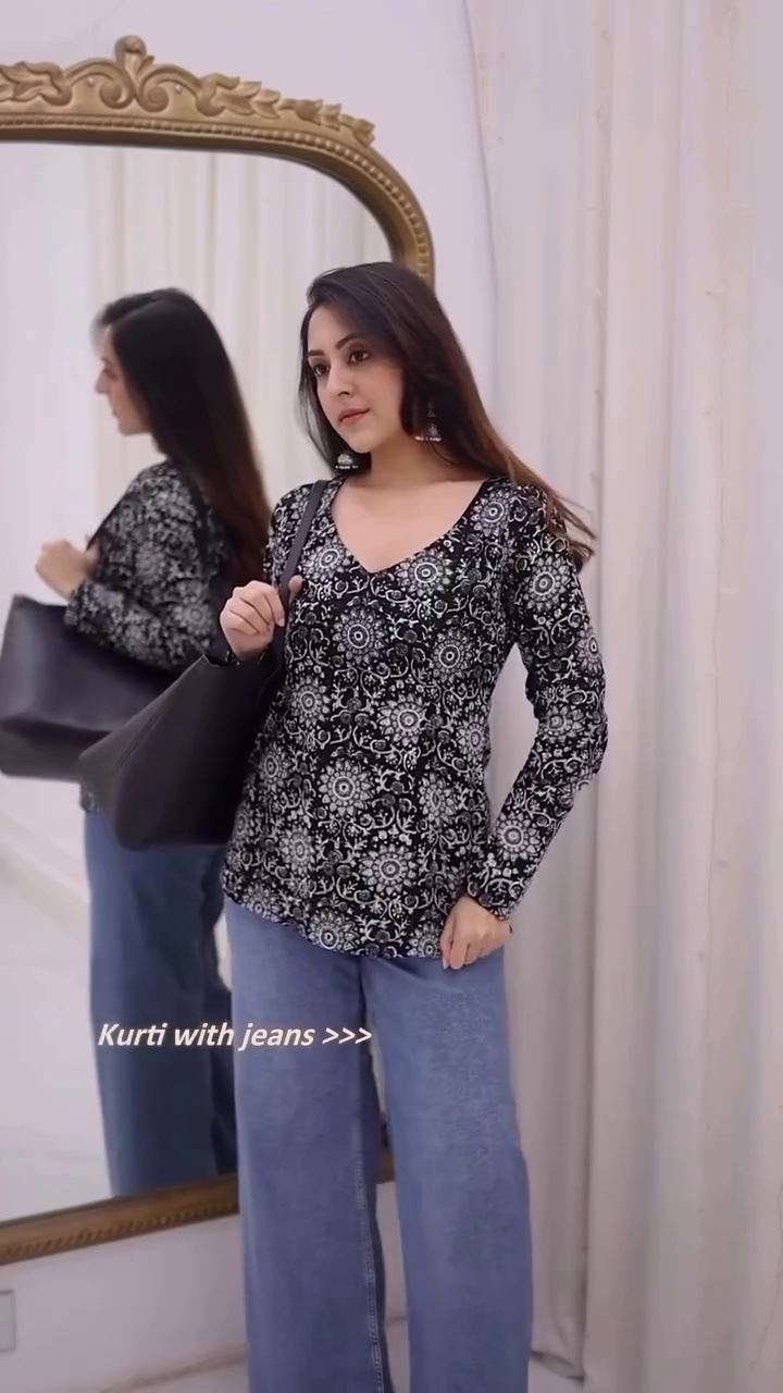 Blue Square Neck Printed Kurti with Full Sleeves - Image 9