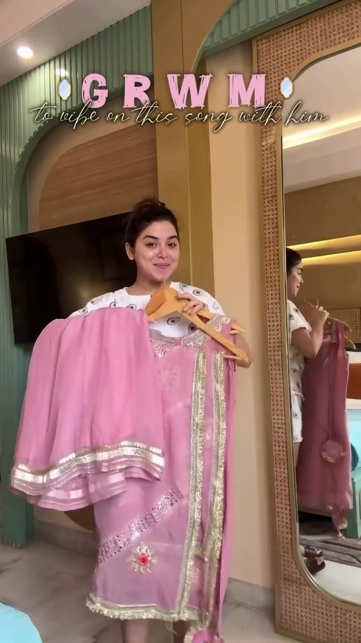 Dusty Pink Gota Patti Kurta Sharara Set with Embroidered Neckline - Image 2