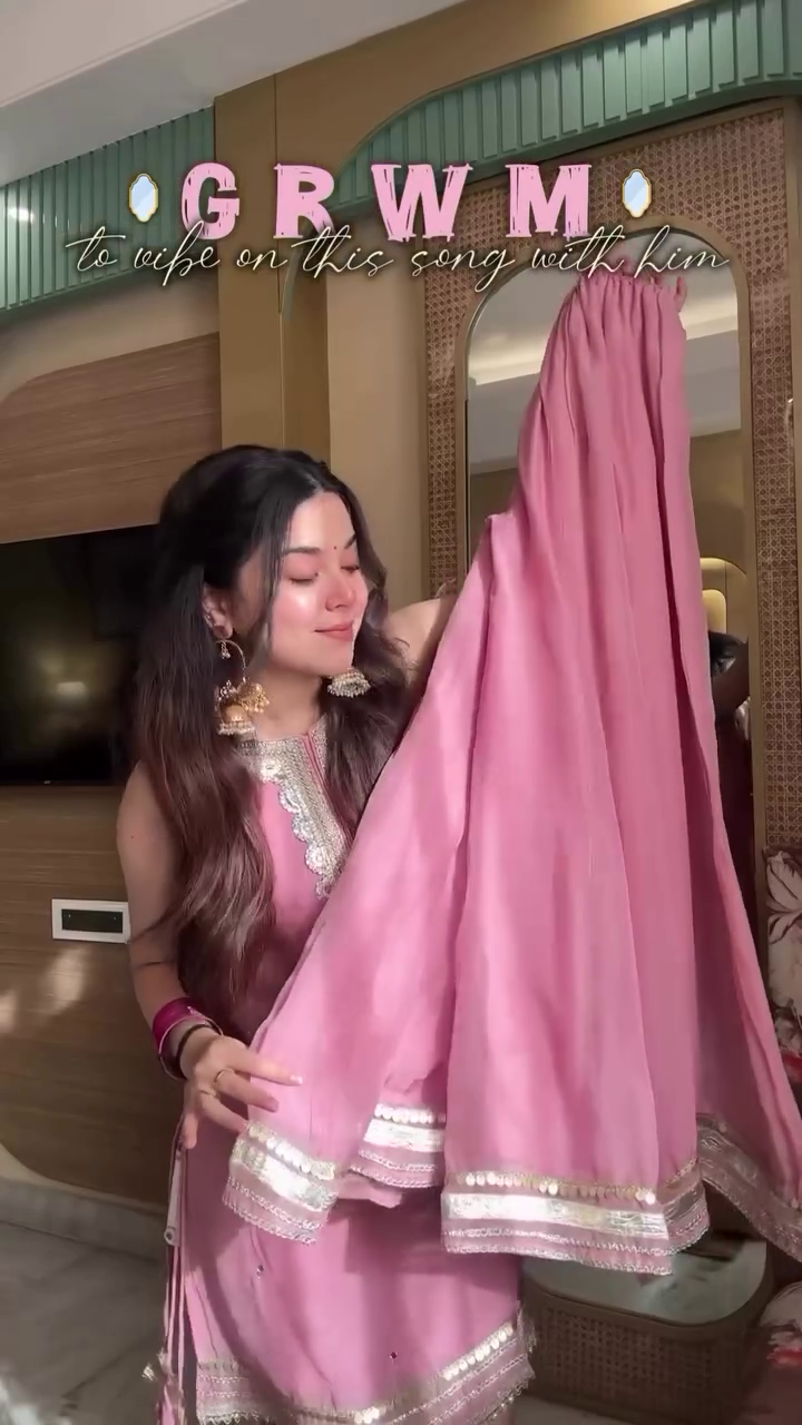 Dusty Pink Gota Patti Kurta Sharara Set with Embroidered Neckline - Image 3