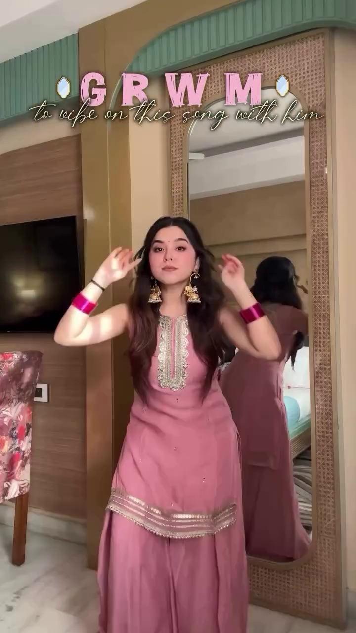 Dusty Pink Gota Patti Kurta Sharara Set with Embroidered Neckline - Image 6