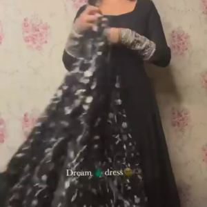 Black Designer Floor-Length Anarkali Set with Sequin Work Dupatta