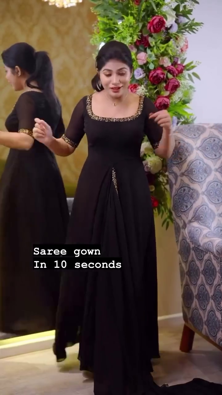 Elegant Coffee Brown Gown Gown Saree with Sequin Border - Image 2