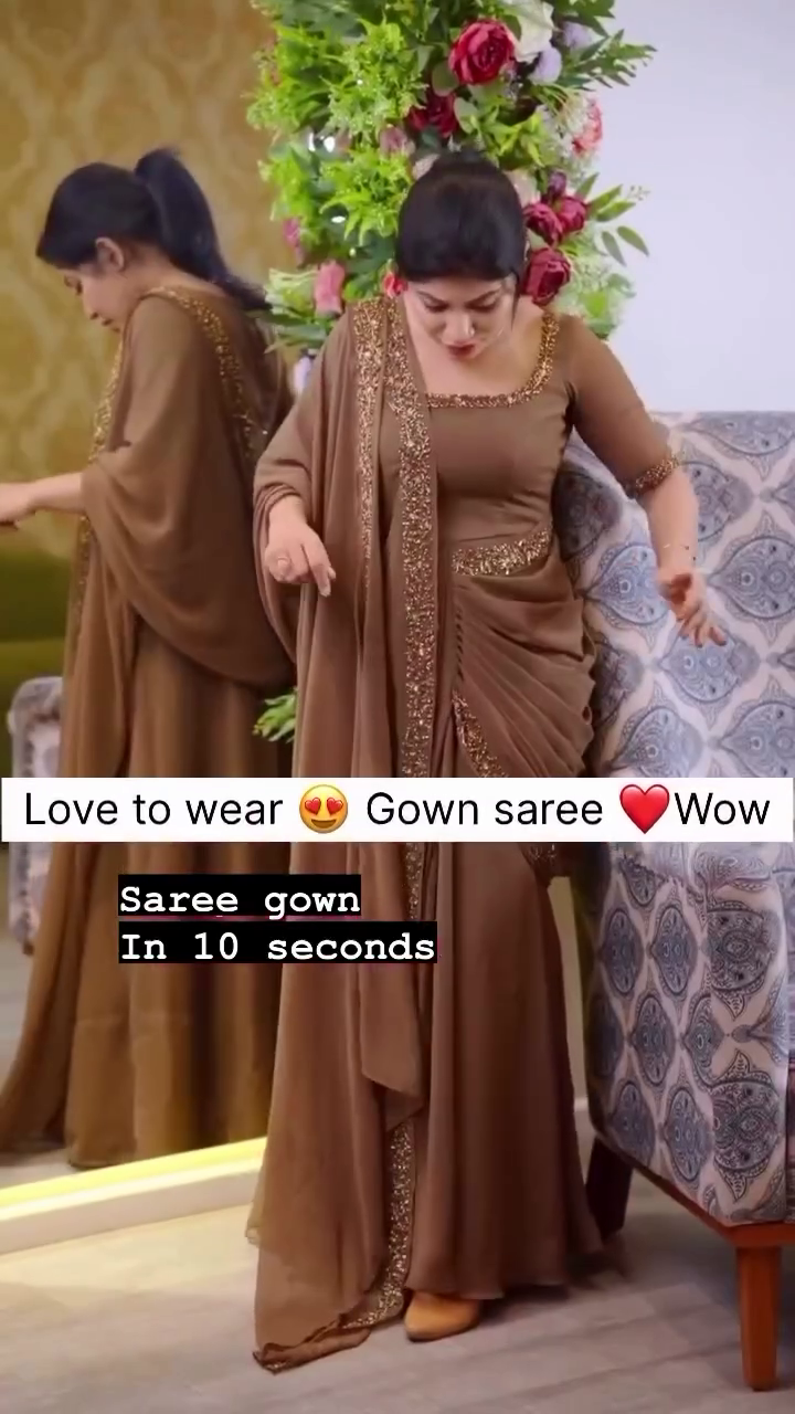 Elegant Coffee Brown Gown Gown Saree with Sequin Border - Image 6