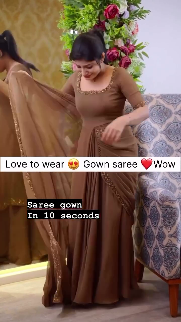 Elegant Coffee Brown Gown Gown Saree with Sequin Border - Image 7