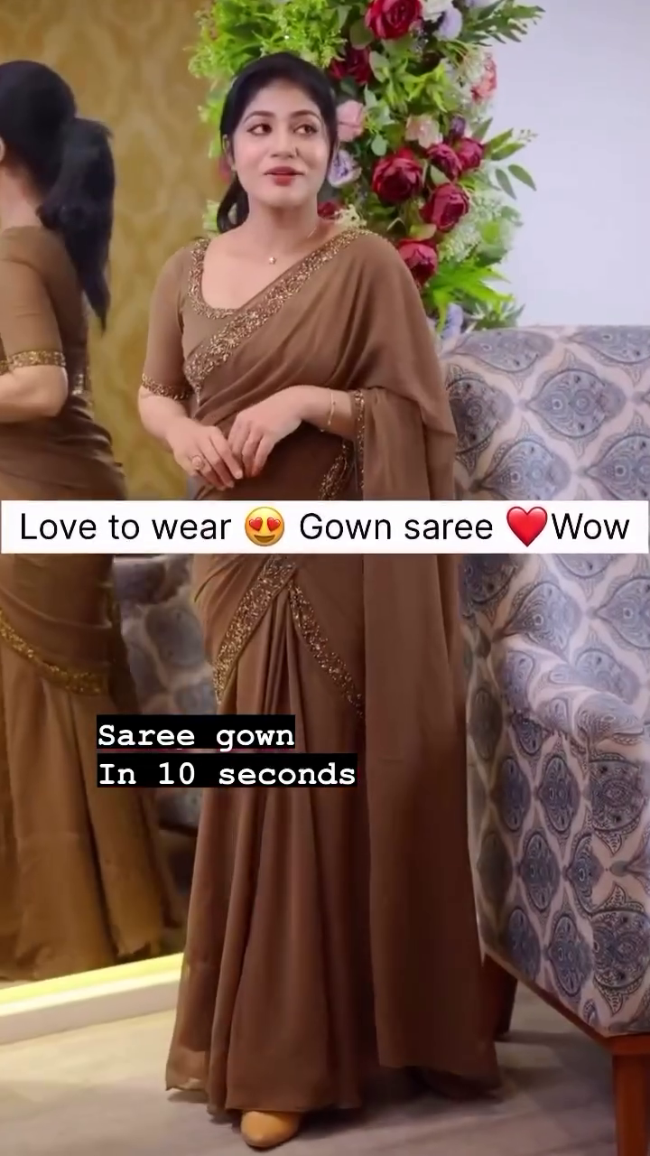 Elegant Coffee Brown Gown Gown Saree with Sequin Border - Image 8