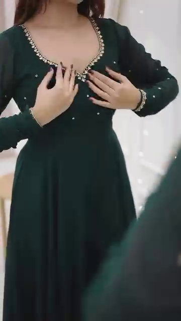 Bottle Green Anarkali Gown with Golden Border Detailing - Image 2