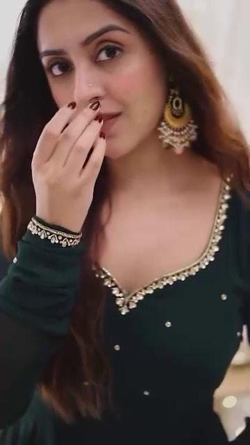 Bottle Green Anarkali Gown with Golden Border Detailing - Image 4