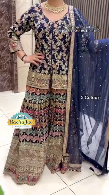 Heavy Embroidered Sharara Set ? Red, Navy Blue, Teal - Image 8