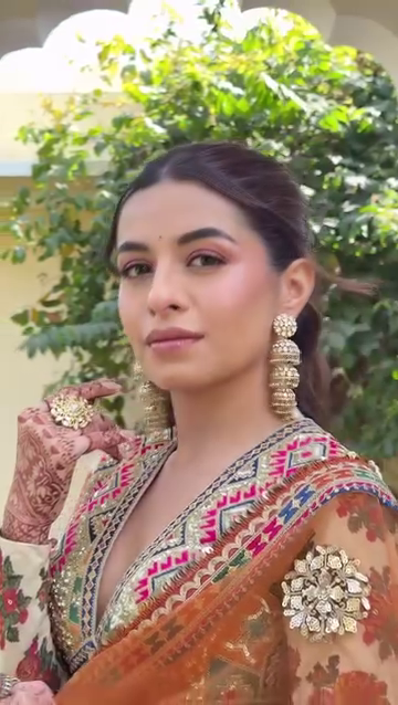 Orange Embroidered Net Saree with Sequin Blouse - Image 6