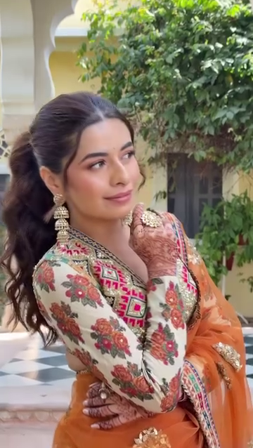 Orange Embroidered Net Saree with Sequin Blouse - Image 7