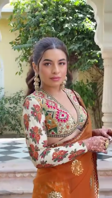 Orange Embroidered Net Saree with Sequin Blouse - Image 8