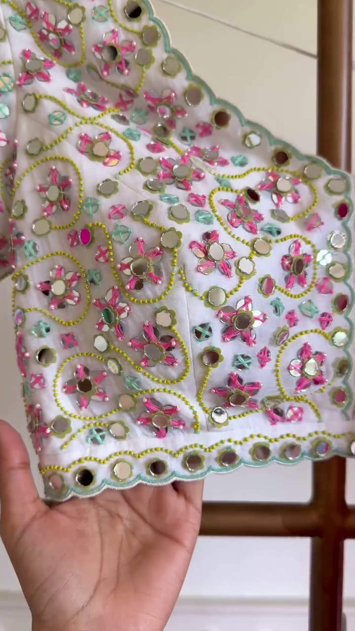 Pink Bandhani Mirror Work Lehenga Set with Embroidered Blouse - Image 3