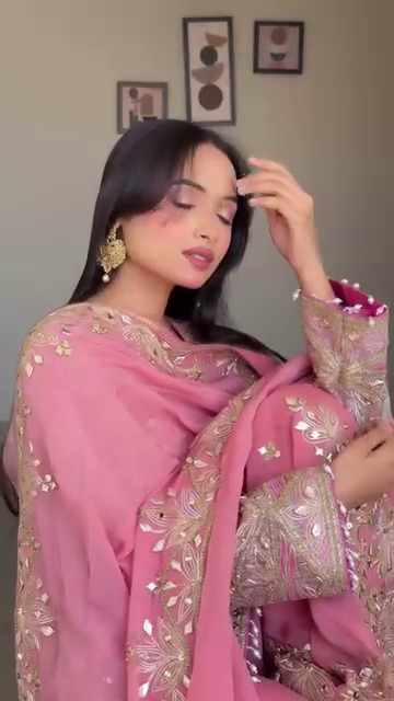 Eid Special Pink Embroidered Sharara Suit with Mirror & Zari Work - Image 4