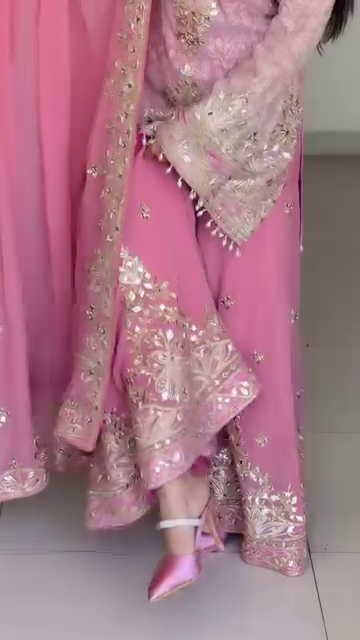 Eid Special Pink Embroidered Sharara Suit with Mirror & Zari Work - Image 5