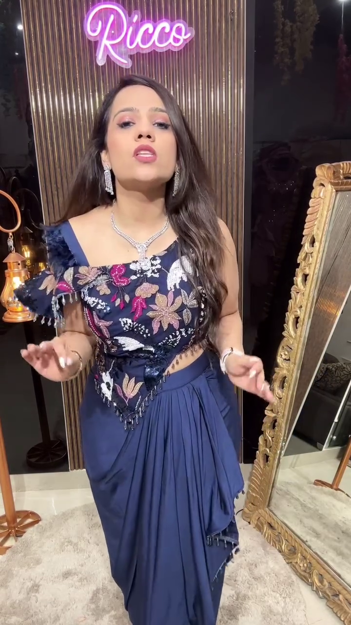 Embroidered Rust Orange Net Saree with Floral Blouse - Image 2