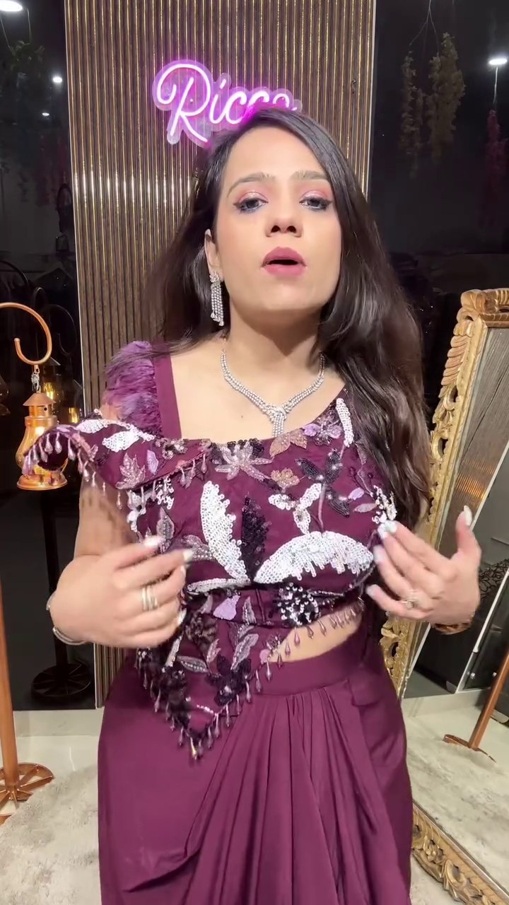 Embroidered Rust Orange Net Saree with Floral Blouse - Image 7