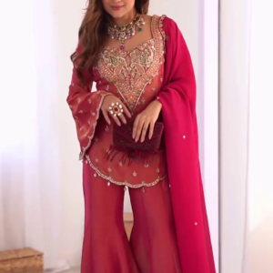 Embroidered Sharara Suit Set with Dupatta