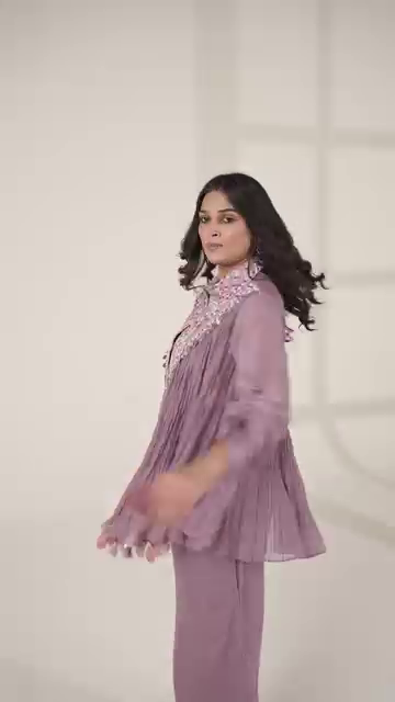 Burnt Orange Cape Style Sharara Set with Embroidery - Image 2