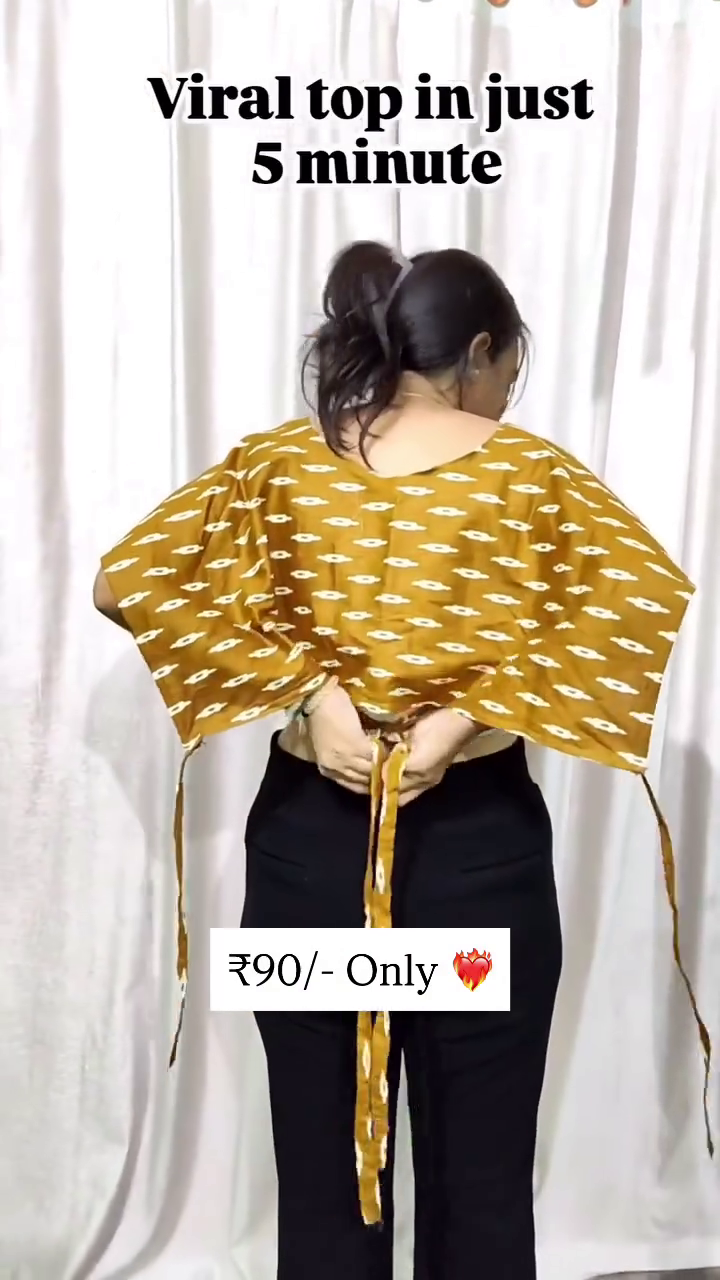 Trendy Wrap-Style Ikat Crop Top for Women ? Mustard - Image 2