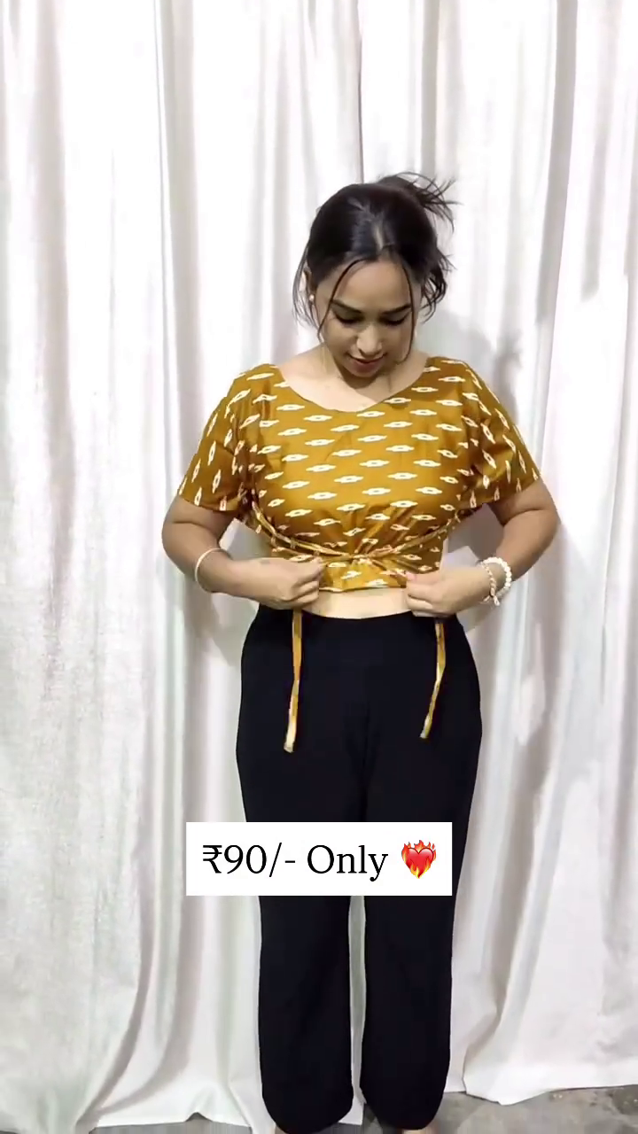 Trendy Wrap-Style Ikat Crop Top for Women ? Mustard - Image 3