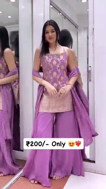 Lavender Embroidered Plazo Suit Set with Dupatta