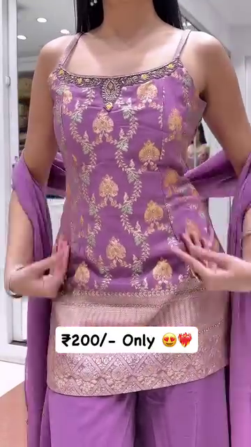 Lavender Embroidered Plazo Suit Set with Dupatta - Image 4