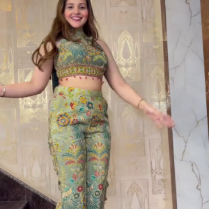 Designer Embroidered Crop Top with Palazzo Set for Women