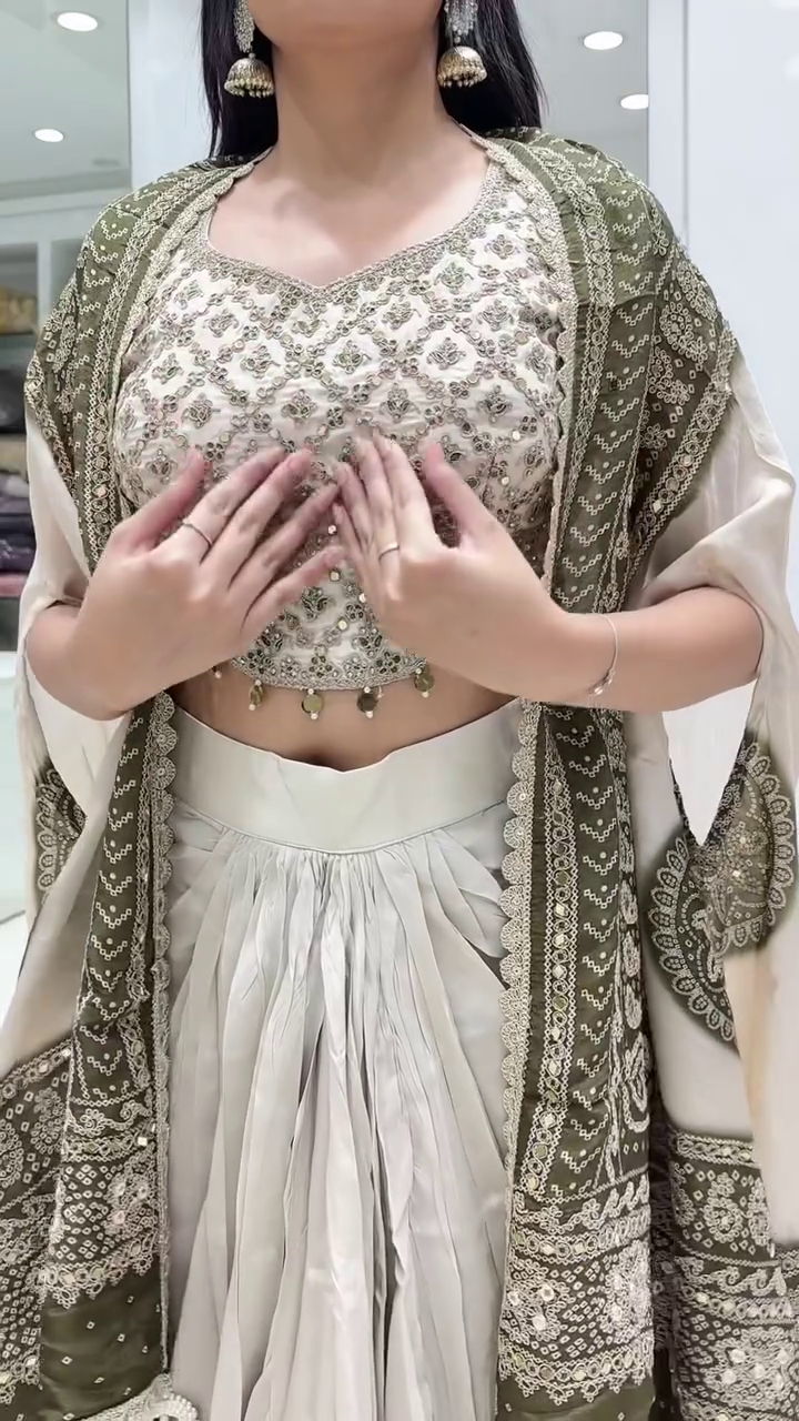 Ivory Gold Pre-Draped Saree Set with Heavy Embroidered Cape - Image 5