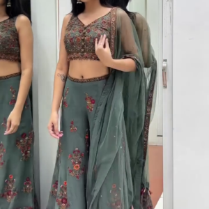 Bottle Green Embroidered Sharara Set with Dupatta