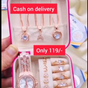 Rose Gold Crystal Jewelry Gift Set with Watch – Complete Elegant Collection