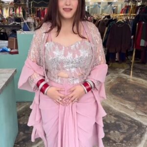 Blush Pink Embellished Designer Saree with Statement Blouse